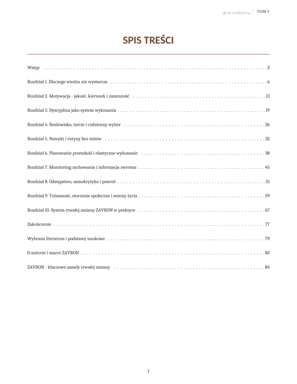 Aktualny spis treści Tomu V ZAVRON — wydanie v1.4